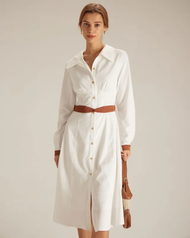 The White Colorblock Belted Shirt Midi Dress sold by rihoas