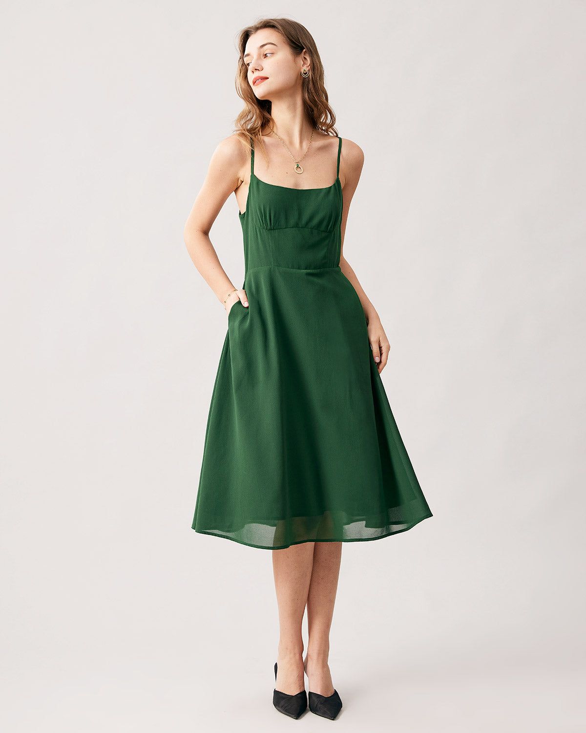 The Green Spaghetti Strap Midi Dress sold by rihoas product image thumbnail 4