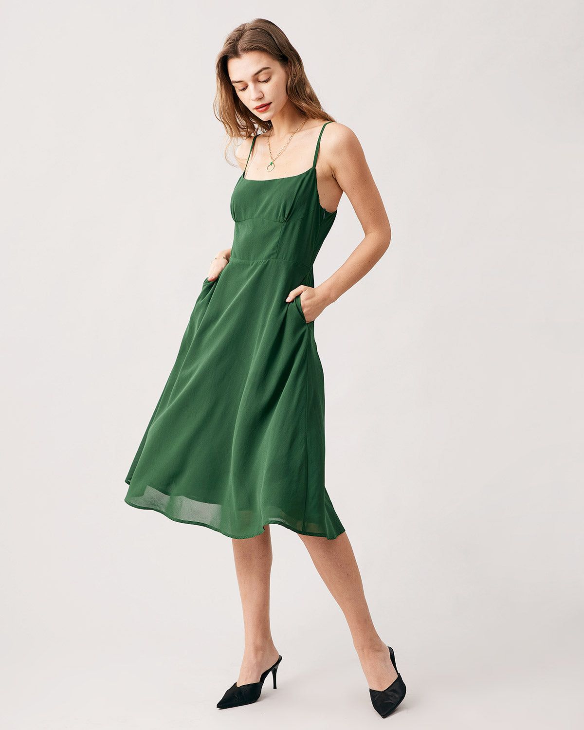 The Green Spaghetti Strap Midi Dress sold by rihoas product image thumbnail 3