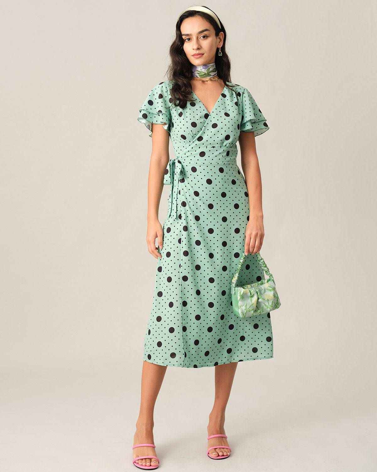 The Dot Flare Sleeve Midi Dress sold by rihoas product image thumbnail 3