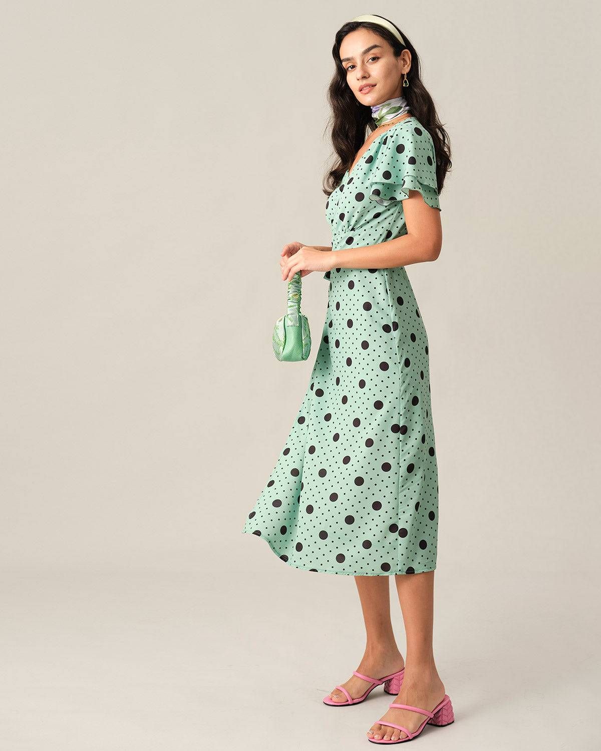The Dot Flare Sleeve Midi Dress sold by rihoas product image thumbnail 5