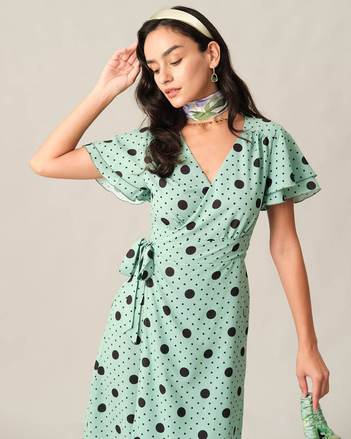 The Dot Flare Sleeve Midi Dress sold by rihoas product image thumbnail 4