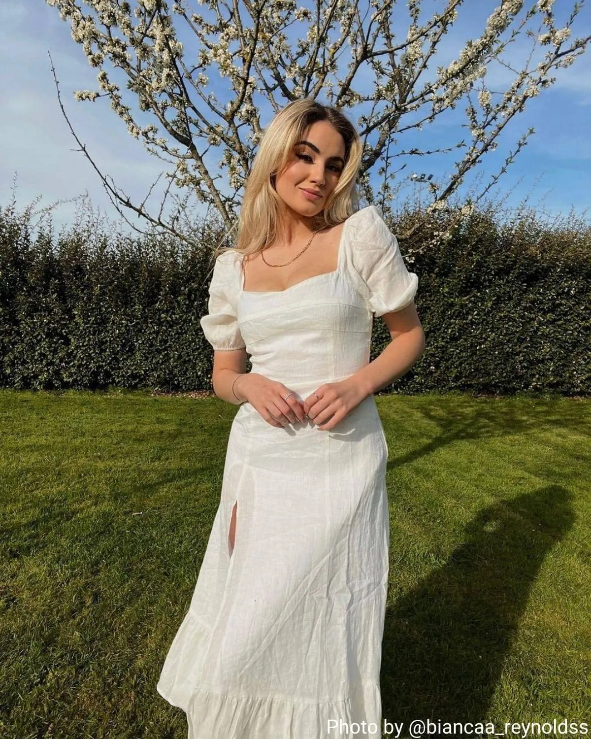 Puff Sleeve Split Hem Midi Dress sold by rihoas product image thumbnail 5