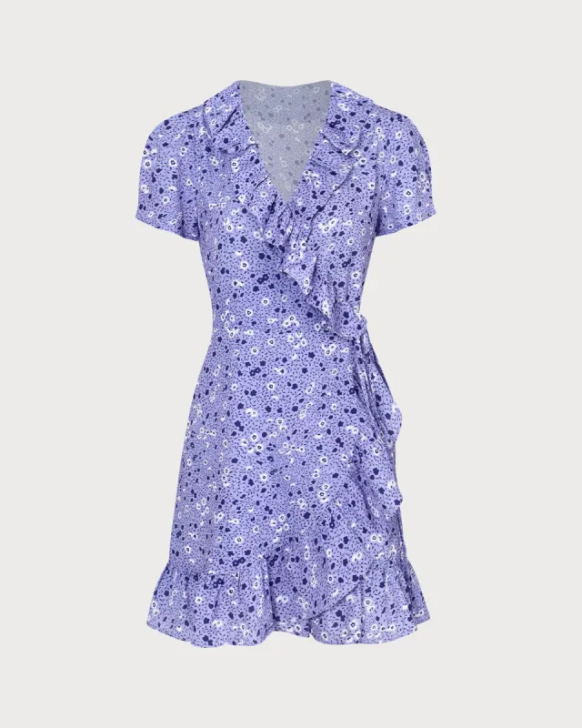 The Purple Floral Ruffle Wrap Mini Dress sold by rihoas