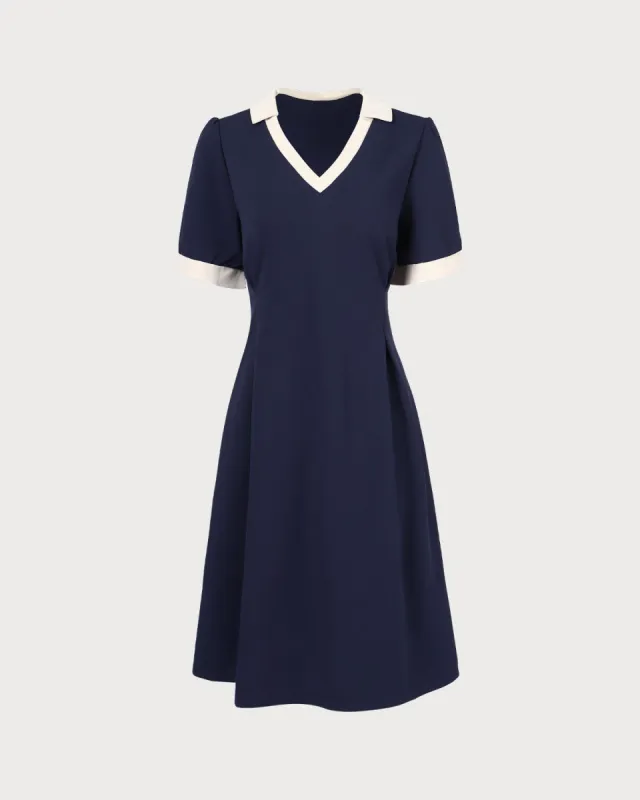 The Navy V Neck Contrasting Midi Dress sold by rihoas