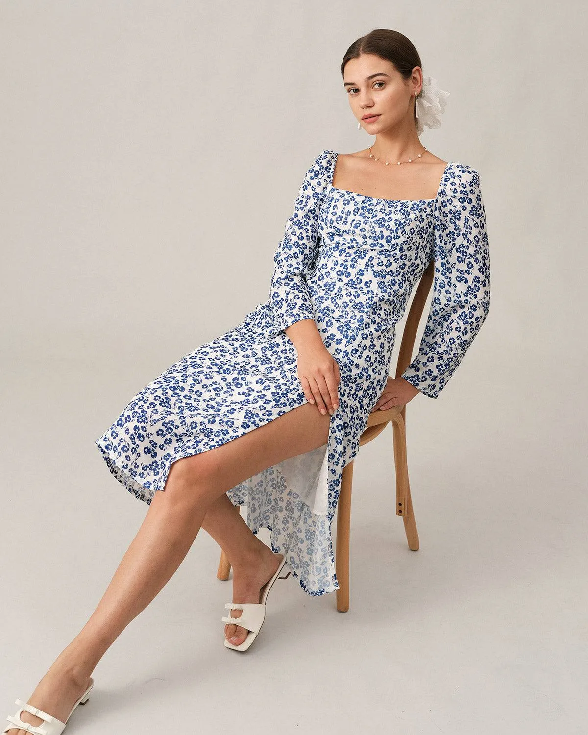 The Square Neck Long Sleeve Midi Dress sold by rihoas product image thumbnail 3