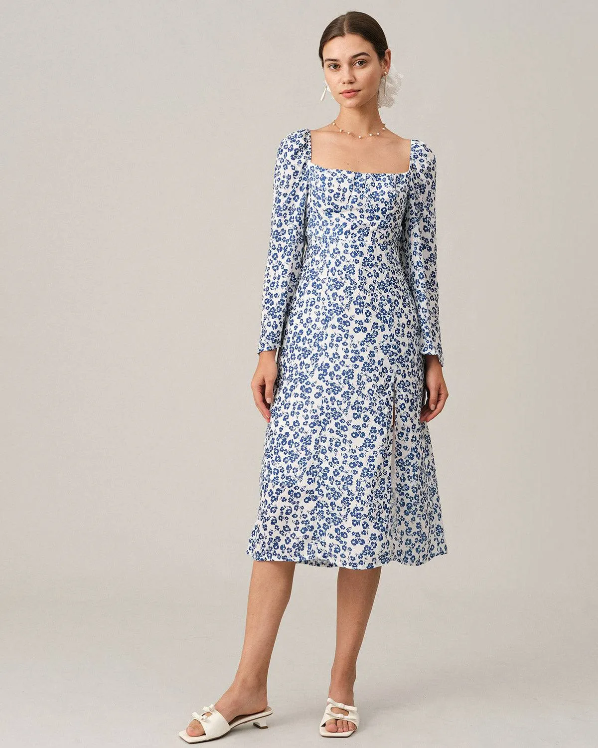 The Square Neck Long Sleeve Midi Dress sold by rihoas