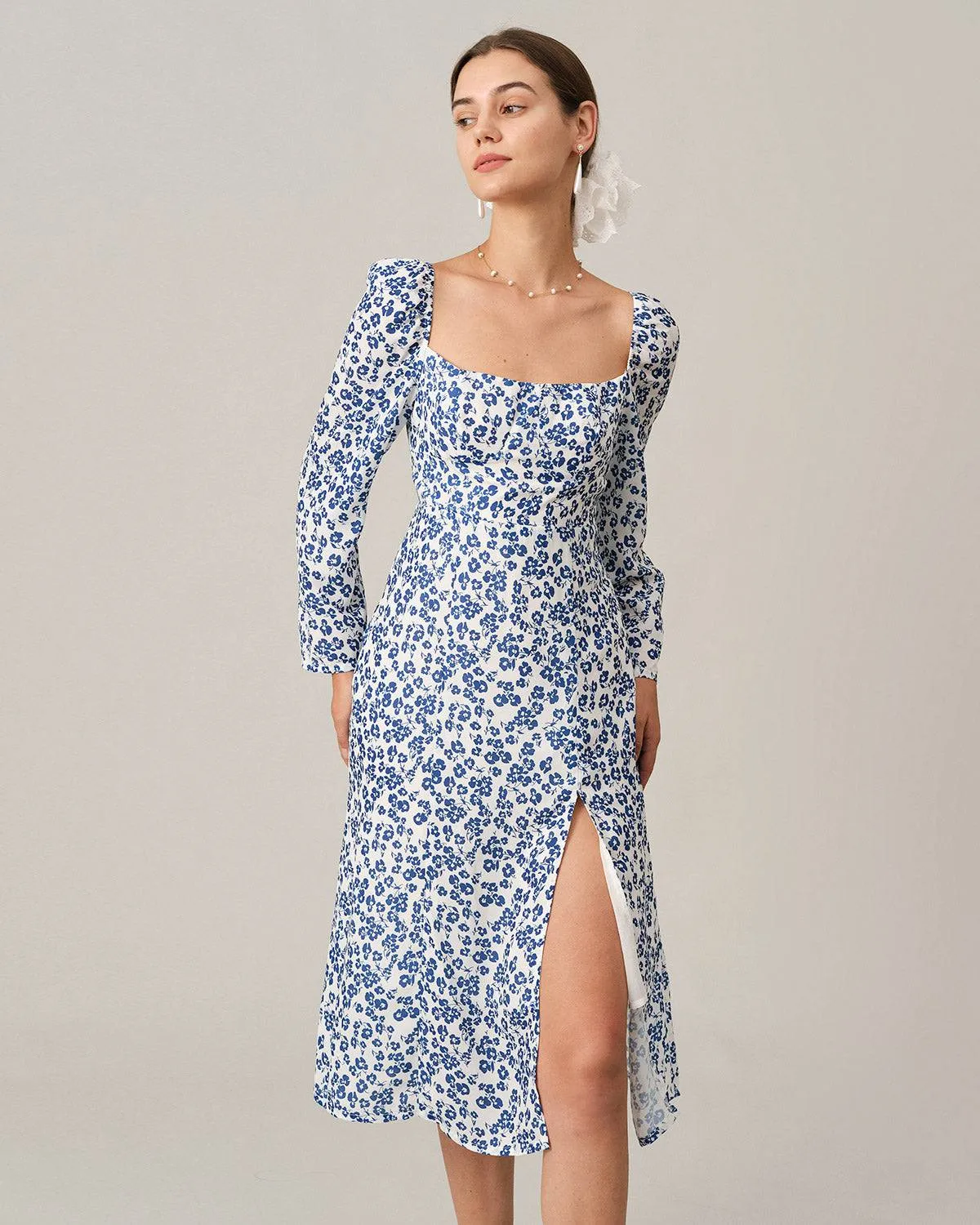 The Square Neck Long Sleeve Midi Dress sold by rihoas product image thumbnail 4