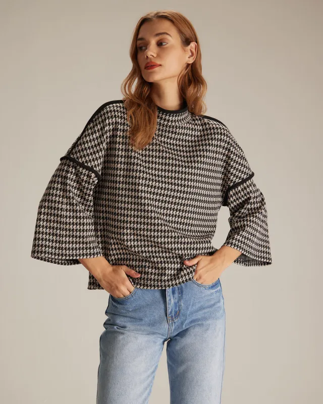 The Black Mock Neck Houndstooth Sweatshirt sold by rihoas