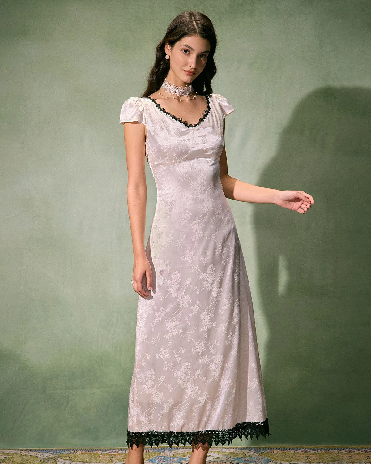 The White Jacquard Lace Satin Maxi Dress sold by rihoas product image thumbnail 4