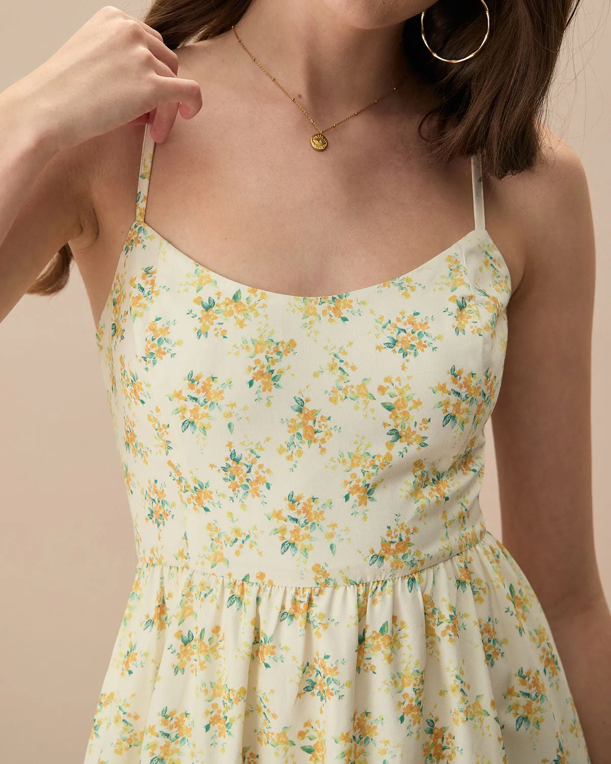 The Yellow Ruched Floral Slip Midi Dress sold by rihoas product image thumbnail 2