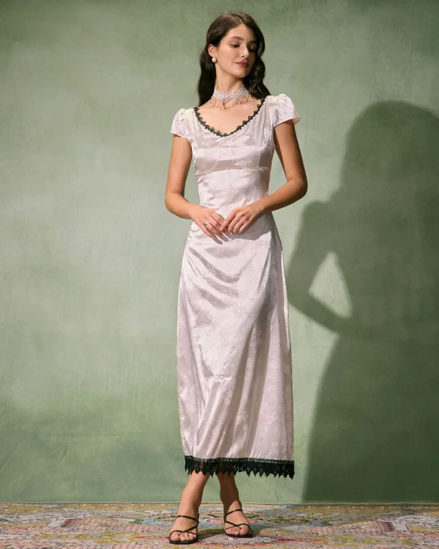 The White Jacquard Lace Satin Maxi Dress sold by rihoas