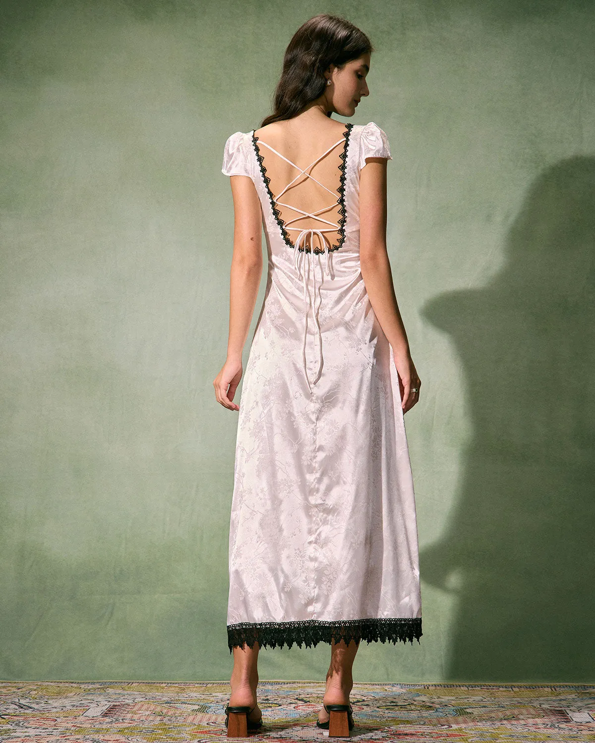 The White Jacquard Lace Satin Maxi Dress sold by rihoas product image thumbnail 5