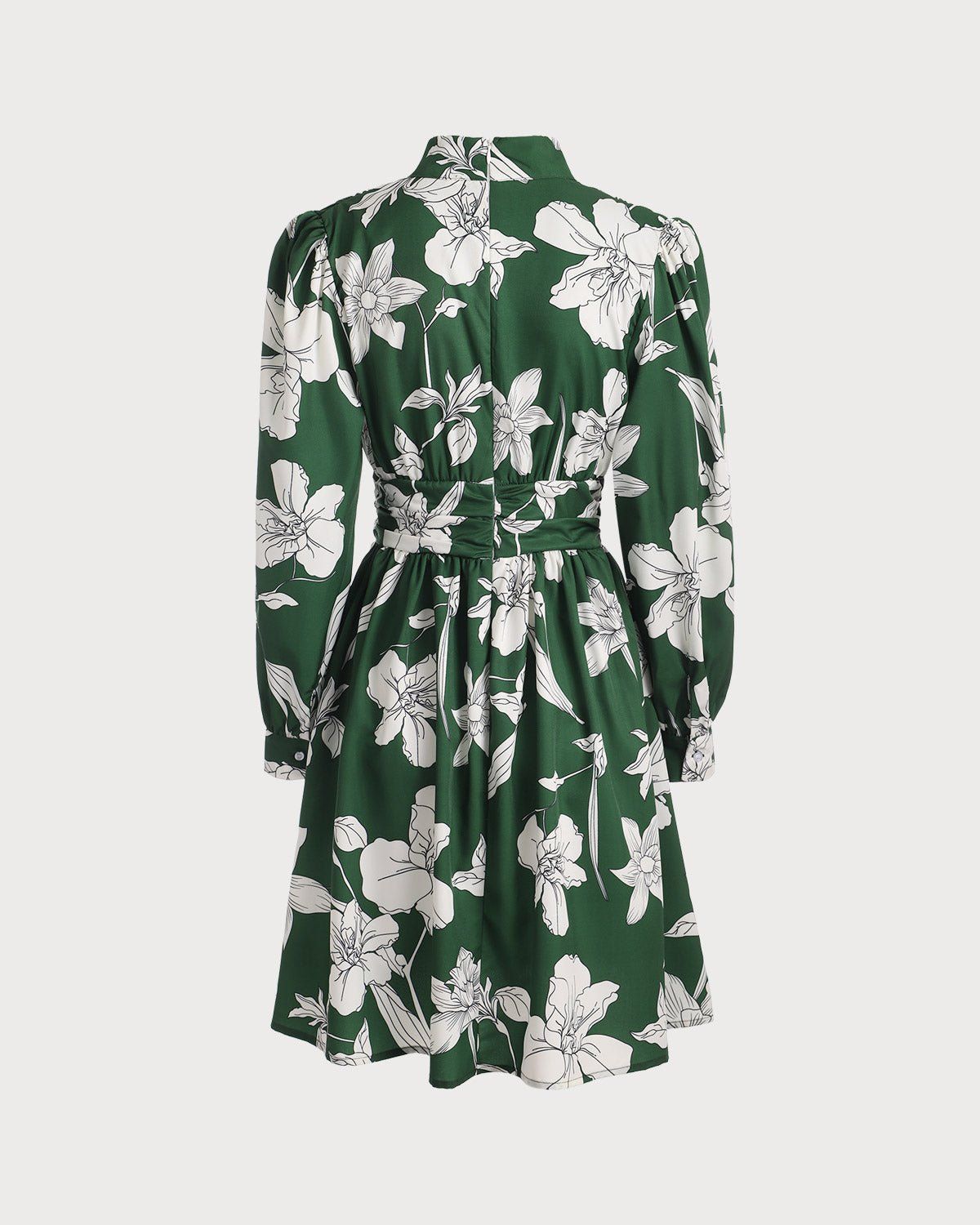 The Green Mock Neck Floral Long Sleeve Mini Dress sold by rihoas product image thumbnail 3
