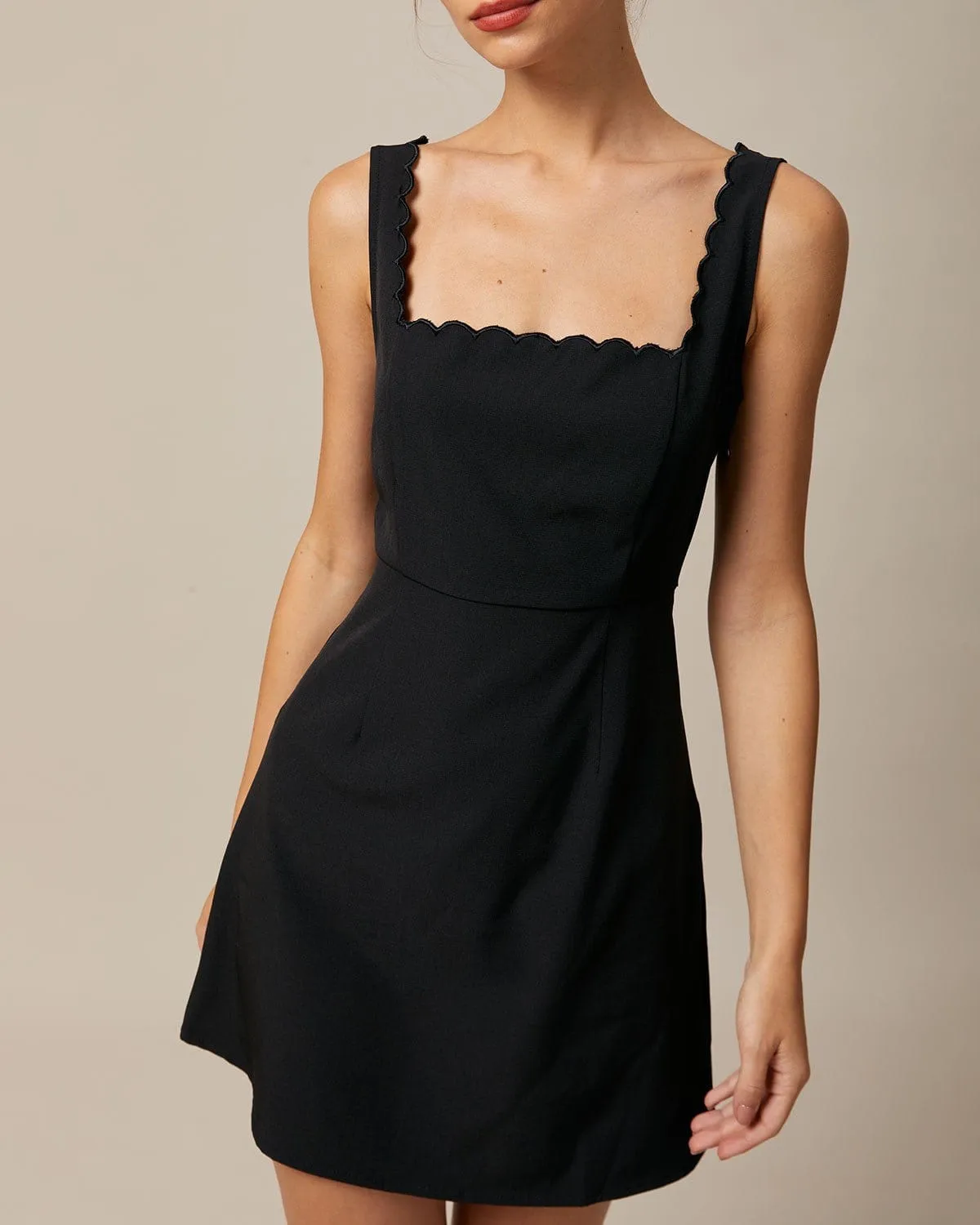 The Black Square Neck Scalloped Mini Dress sold by rihoas product image thumbnail 2