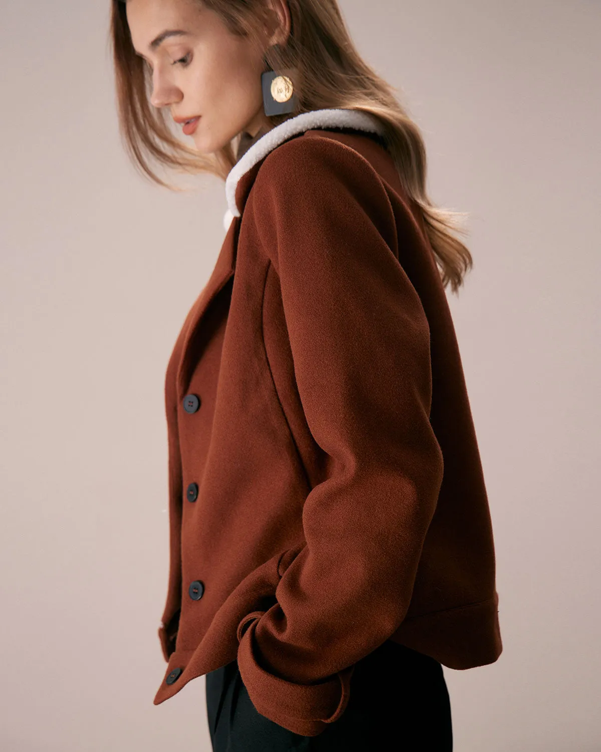 The Brown Lapel Colorblock Suede Jacket sold by rihoas product image thumbnail 4