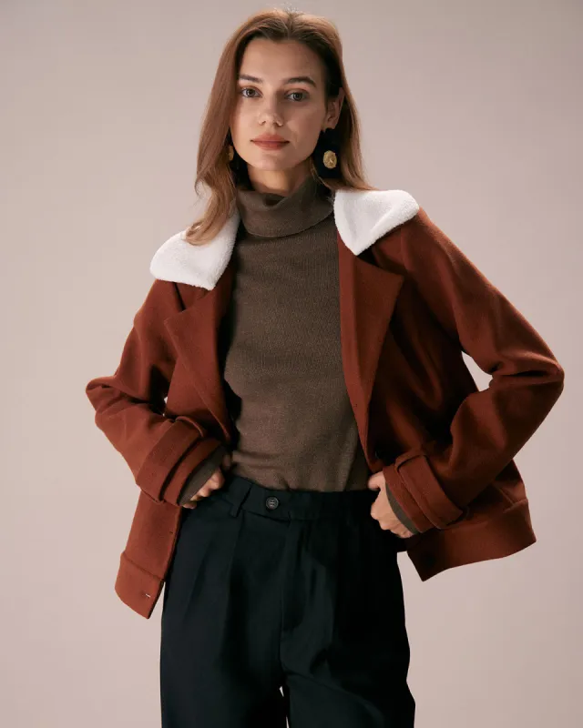 The Brown Lapel Colorblock Suede Jacket sold by rihoas