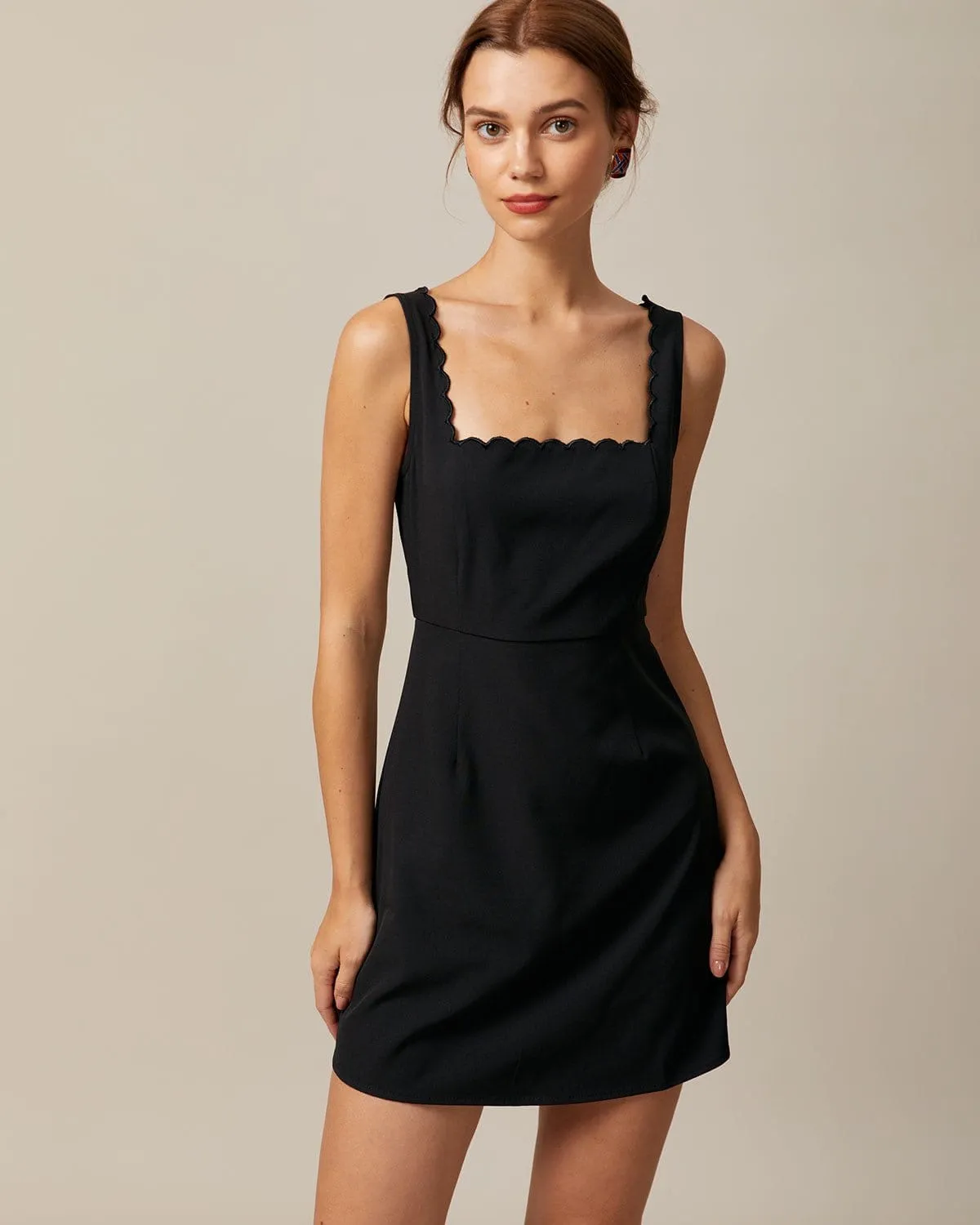 The Black Square Neck Scalloped Mini Dress sold by rihoas
