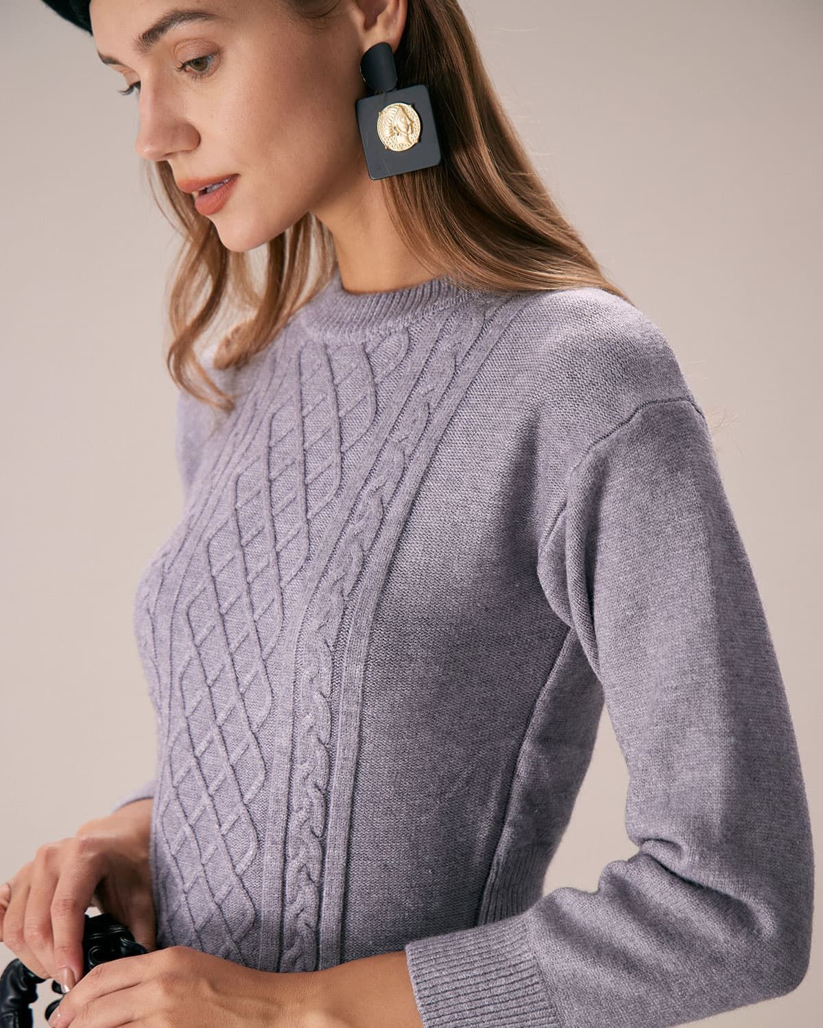 The Grey Round Neck Cutout Cable Mini Dress sold by rihoas product image thumbnail 4