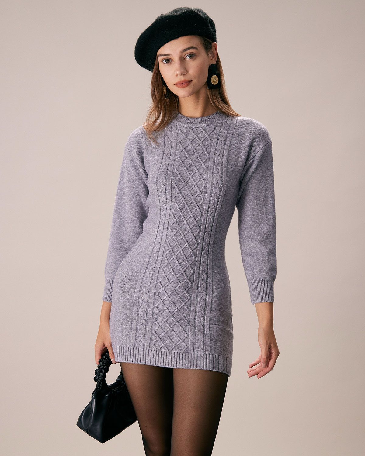 The Grey Round Neck Cutout Cable Mini Dress sold by rihoas