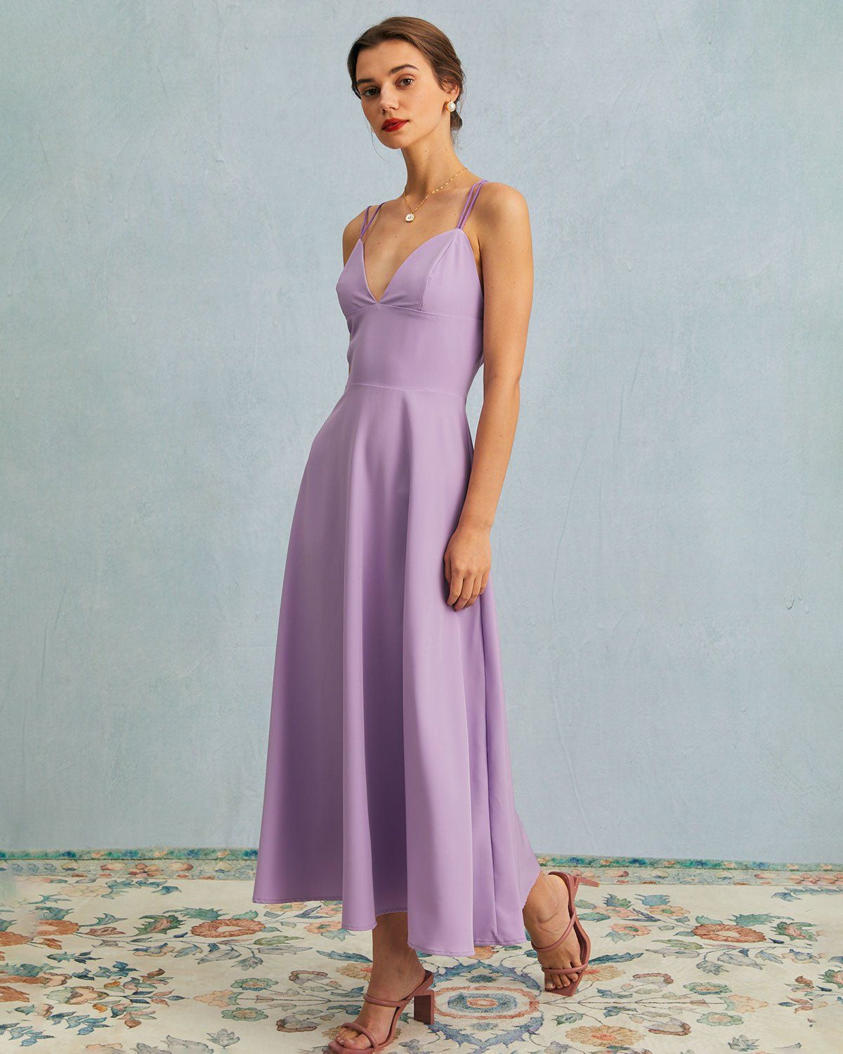 The Purple V Neck Double Strap Backless Maxi Dress sold by rihoas