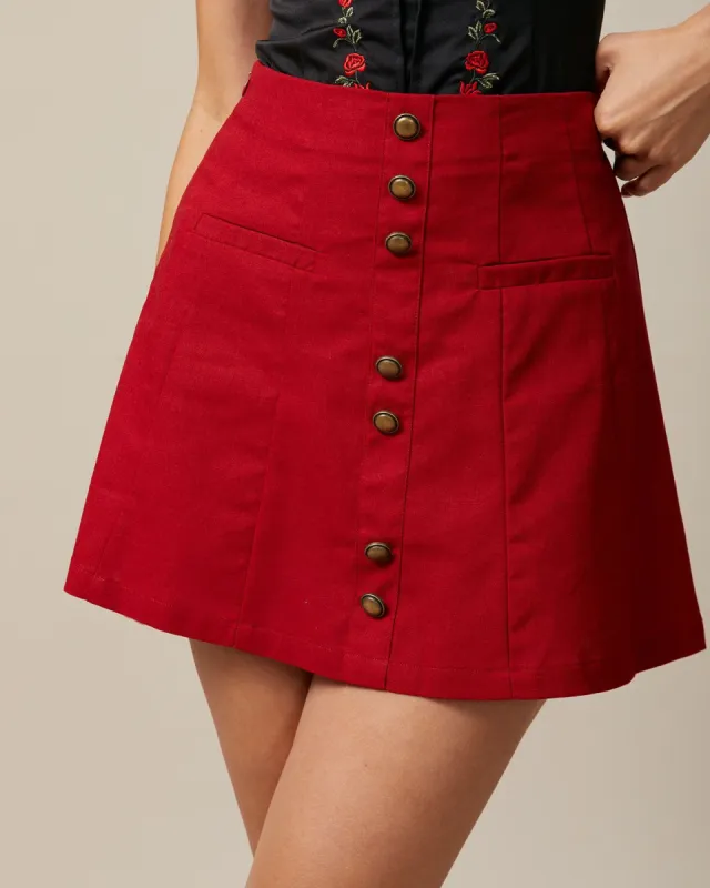 The Red High Waisted A-Line Mini Skirt sold by rihoas