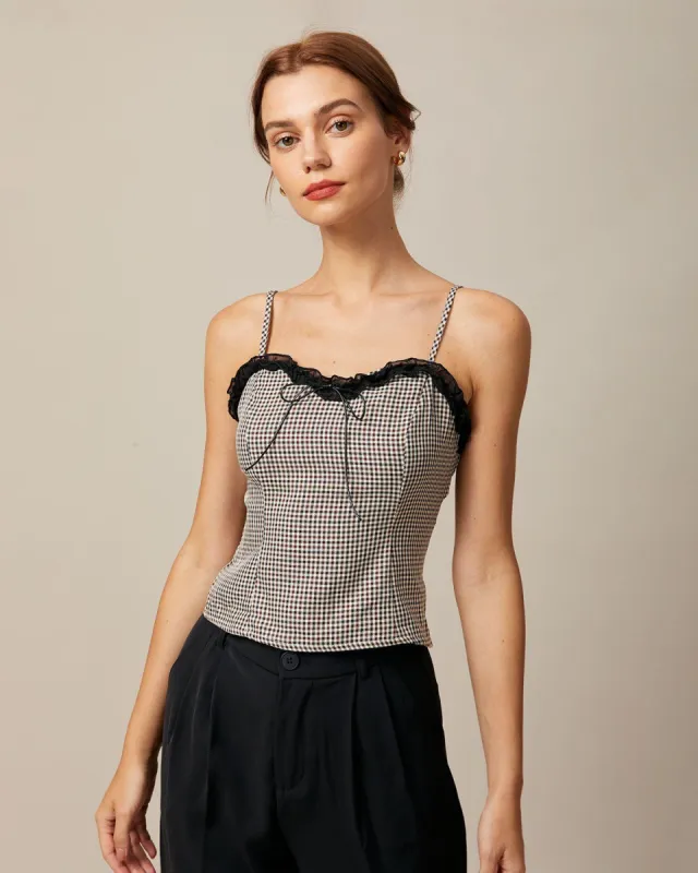 The Brown Sweetheart Neck Plaid Cami Top sold by rihoas