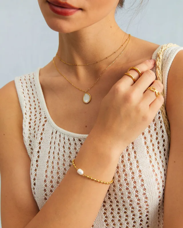 The Gold Geometric Beaded Pearl Bracelet sold by rihoas