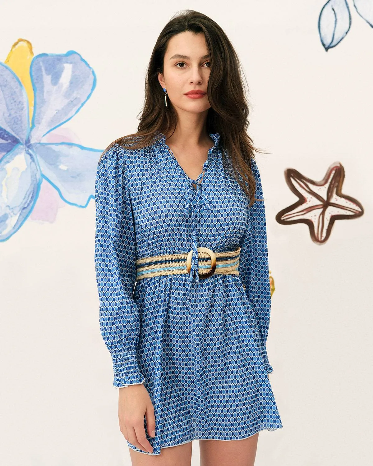 The Frill Trim Tie Neck Mini Dress sold by rihoas