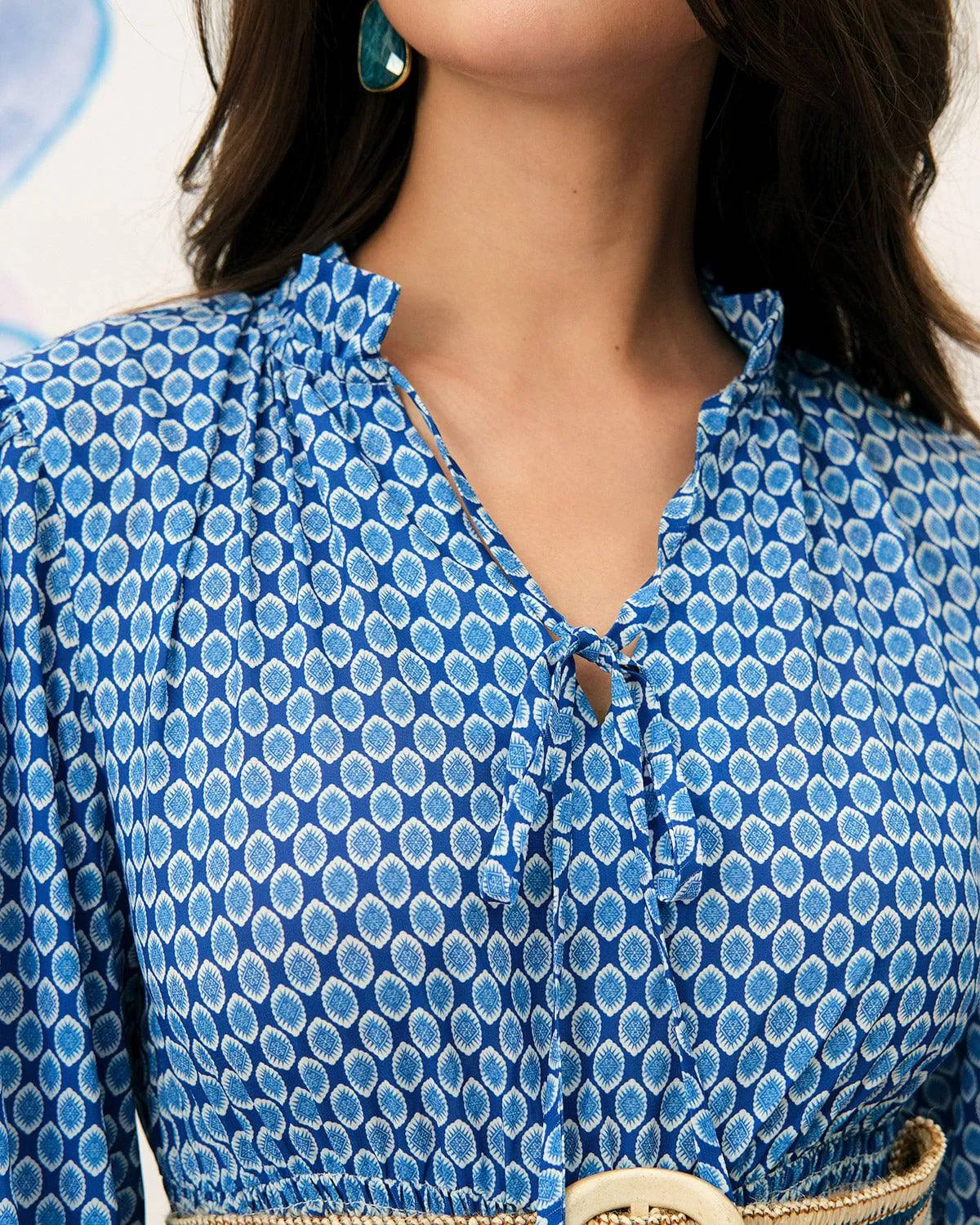 The Frill Trim Tie Neck Mini Dress sold by rihoas product image thumbnail 3