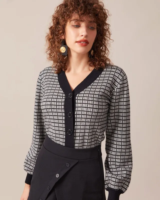 The Black Plaid Colorblock Knit Cardigan sold by rihoas
