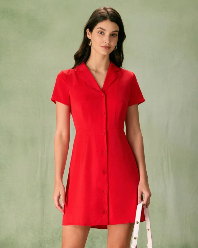 The Red Lapel Button Mini Dress sold by rihoas