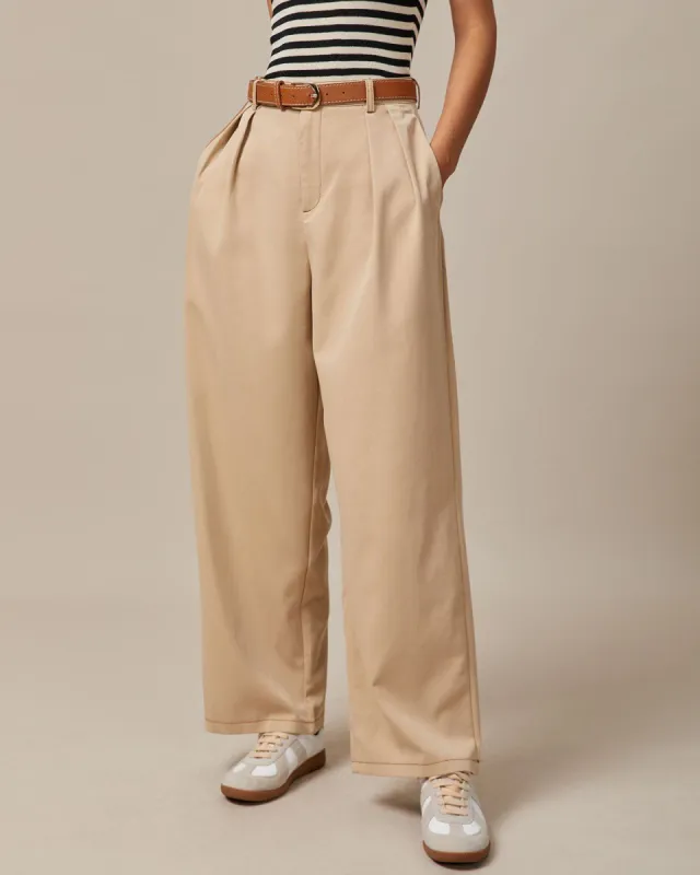 The Khaki High Waisted Pleated Straight Pants sold by rihoas