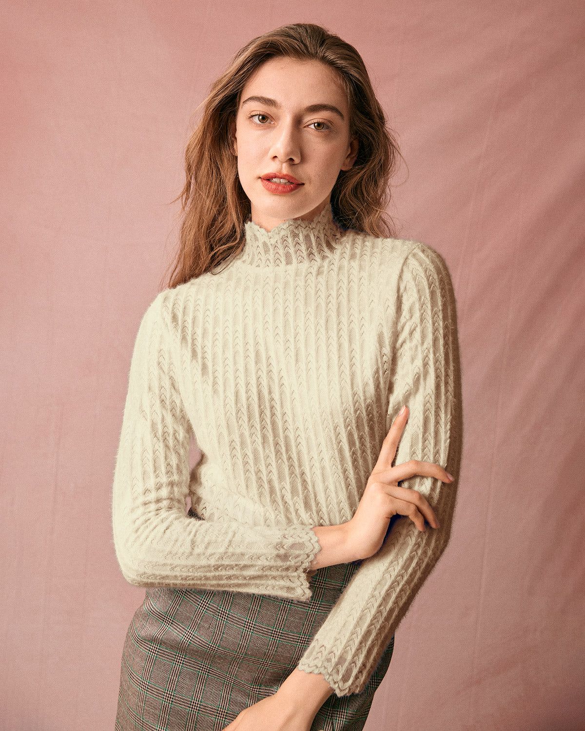 The Mock Neck Textured Knit Top sold by rihoas product image thumbnail 3