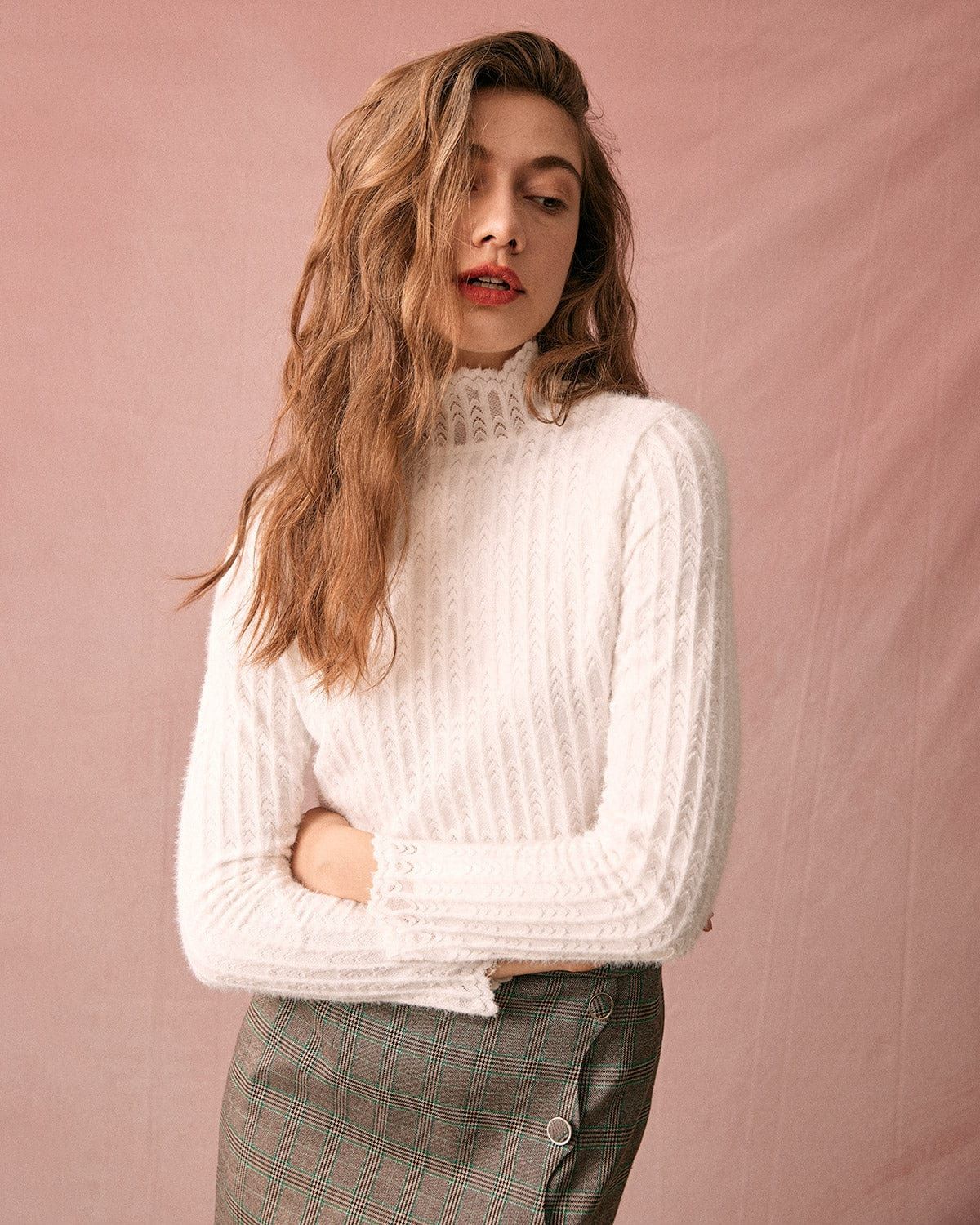 The Mock Neck Textured Knit Top sold by rihoas product image thumbnail 8
