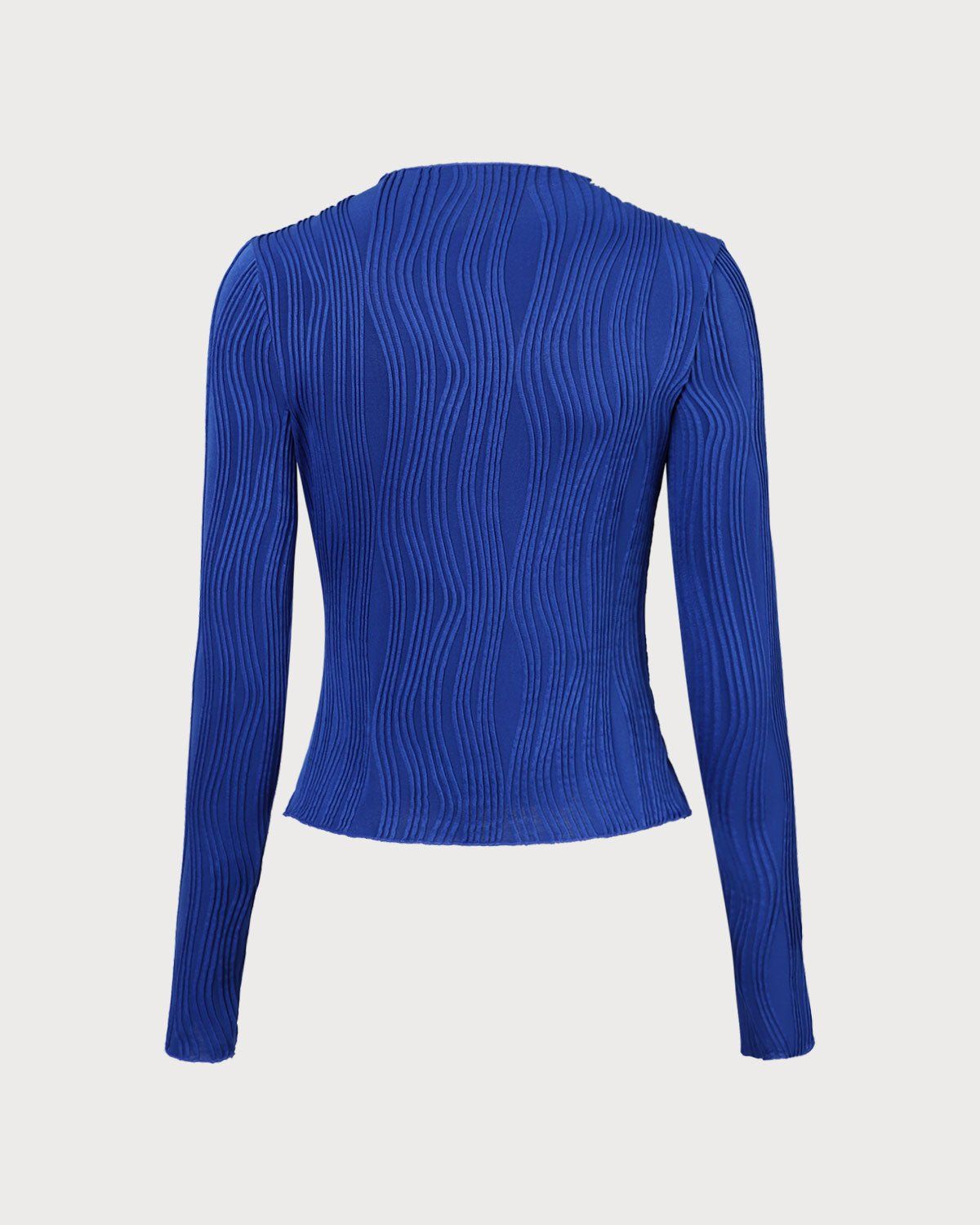 The Navy Mock Neck Water Ripple Textured Tee sold by rihoas product image thumbnail 7