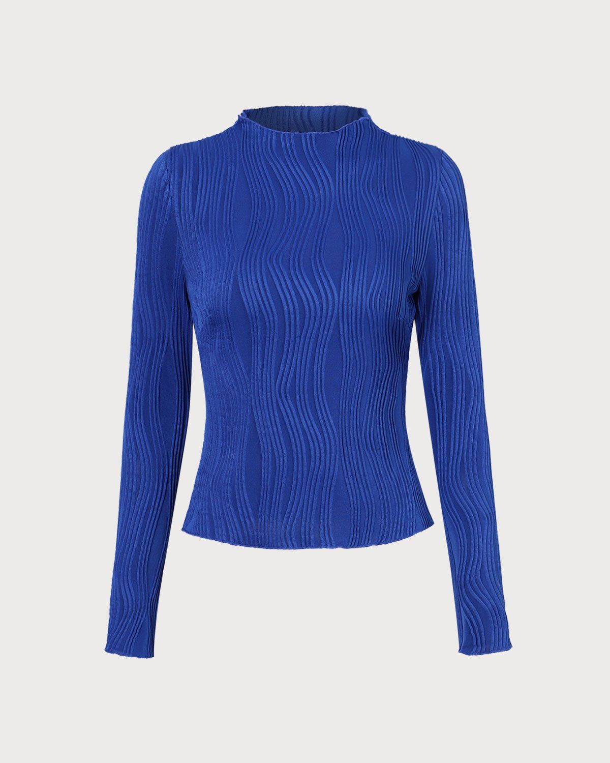 The Navy Mock Neck Water Ripple Textured Tee sold by rihoas product image thumbnail 6