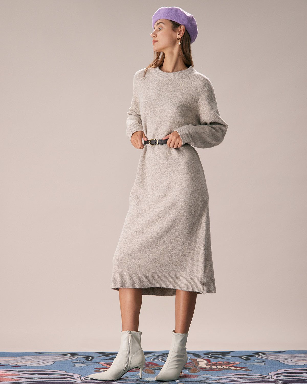 The Khaki Round Neck Sweater Midi Dress sold by rihoas product image thumbnail 4