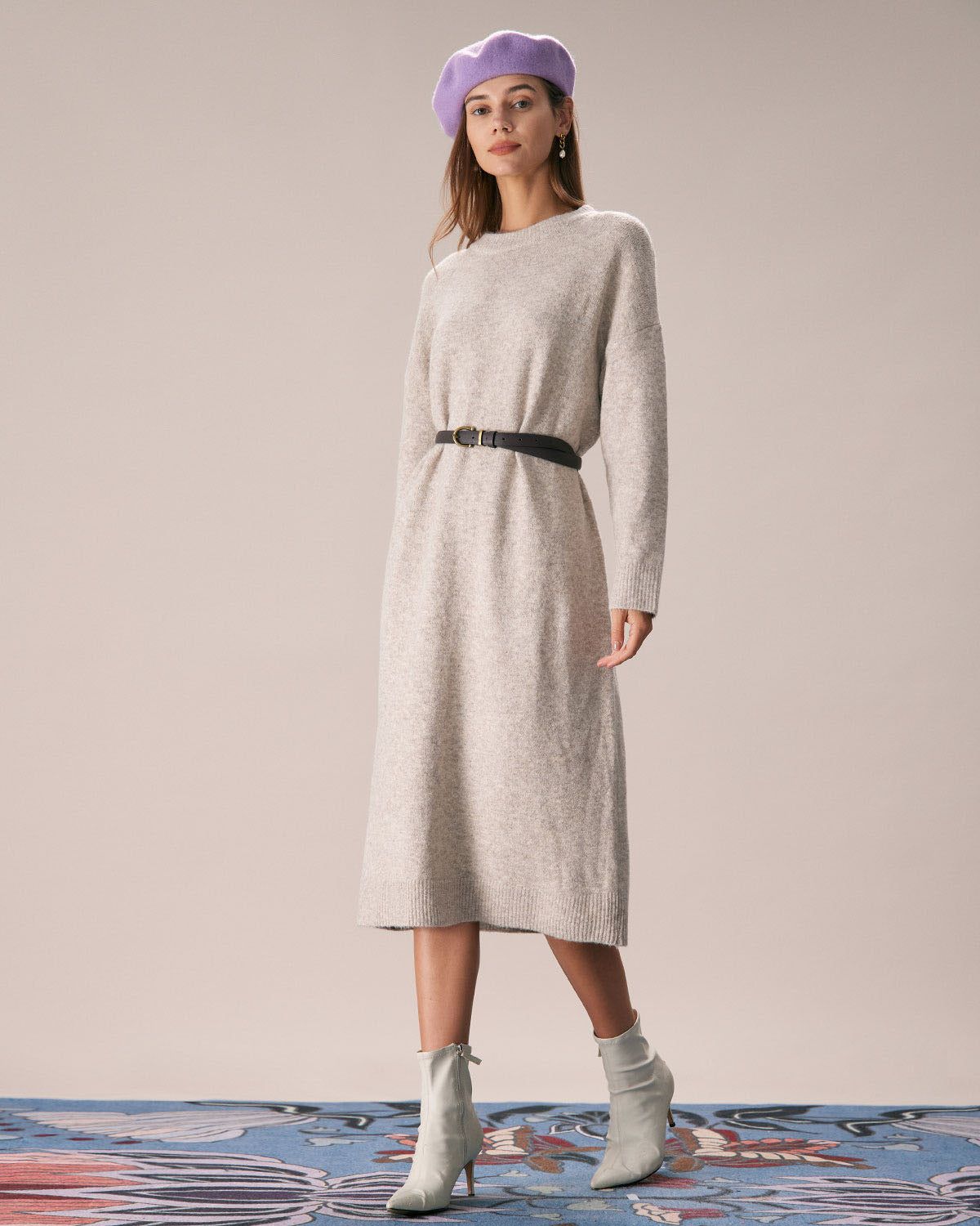 The Khaki Round Neck Sweater Midi Dress sold by rihoas product image thumbnail 3