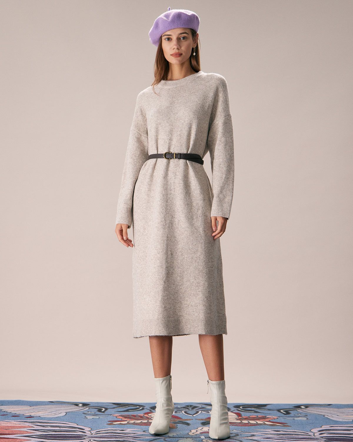 The Khaki Round Neck Sweater Midi Dress sold by rihoas product image thumbnail 5