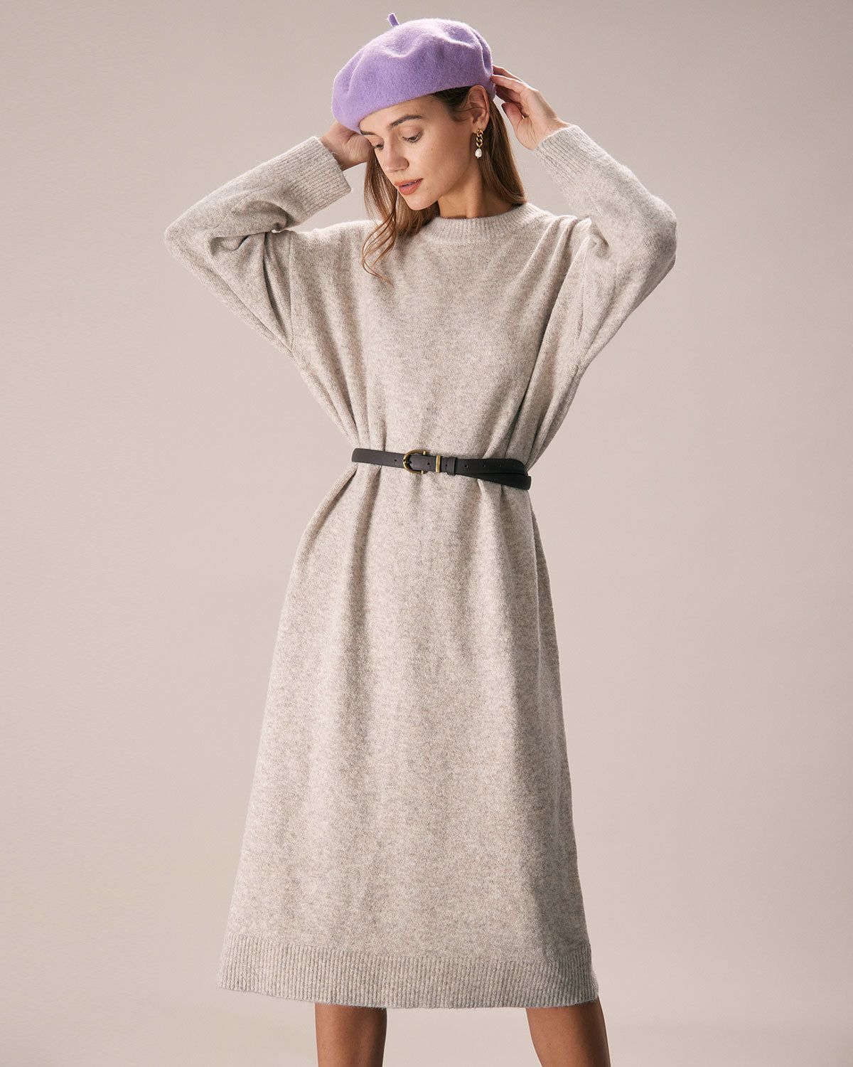 The Khaki Round Neck Sweater Midi Dress sold by rihoas