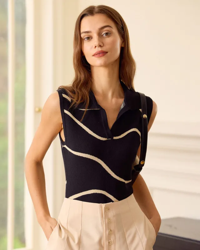 The Black Collared Knit Tank Top sold by rihoas