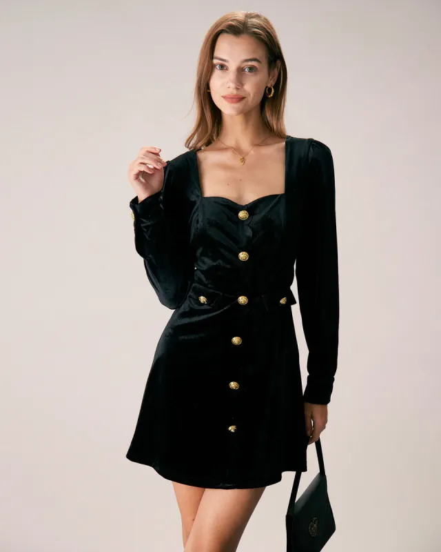 The Black Sweetheart Neck Velvet Mini Dress sold by rihoas