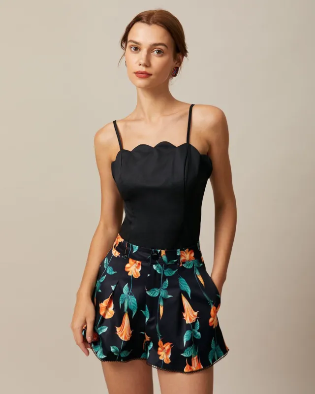 The Black Scalloped Sleeveless Cami Top sold by rihoas