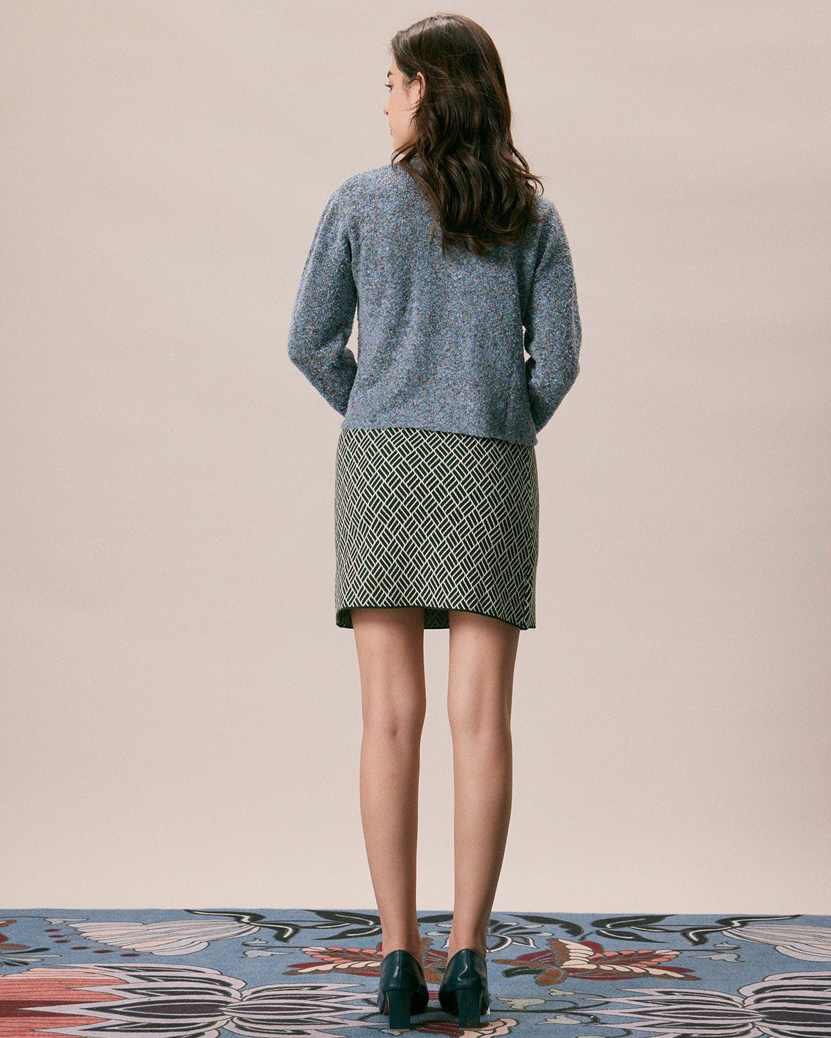 The Green Geometric Print Knit Mini Skirt sold by rihoas product image thumbnail 5