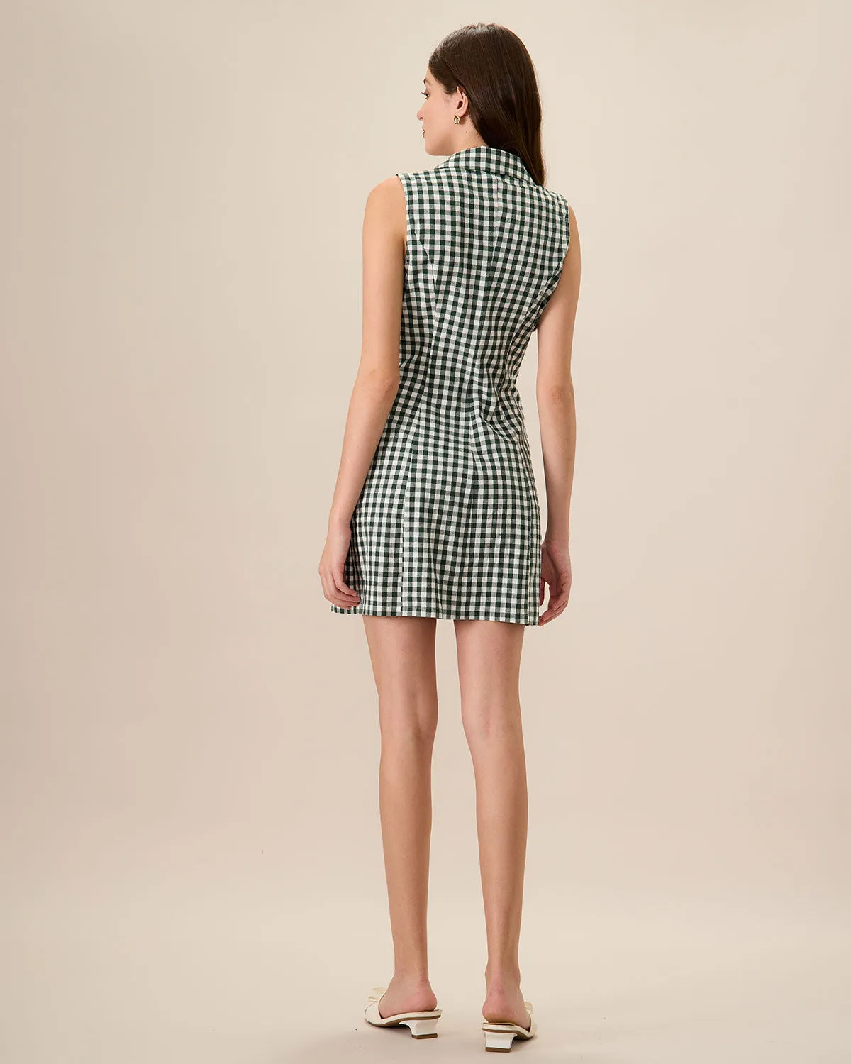 The Green Plaid Sleeveless Cotton Pocket Mini Dress sold by rihoas product image thumbnail 4