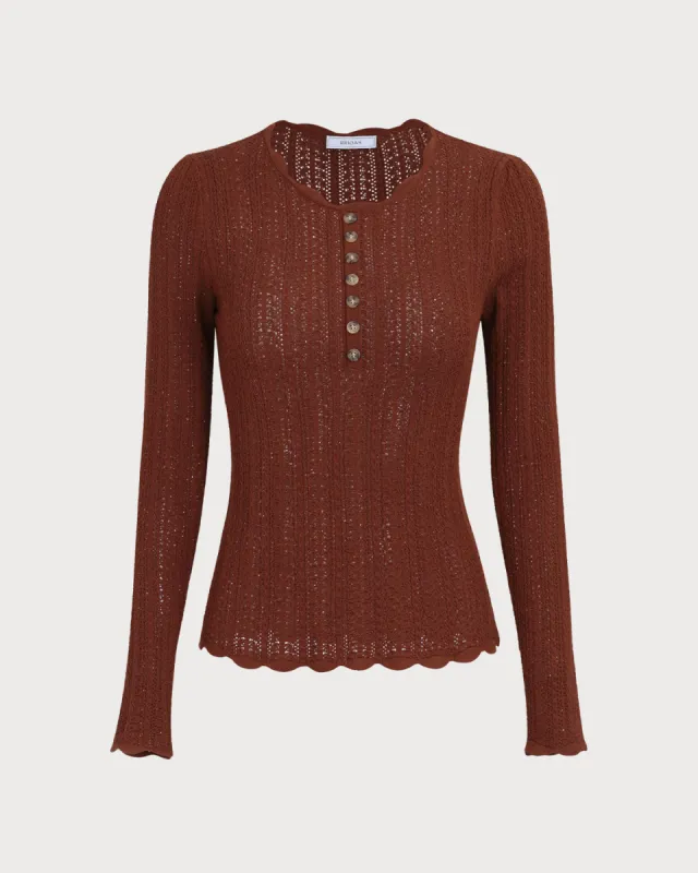 Women's Brown Round Neck Slim Sweater sold by rihoas