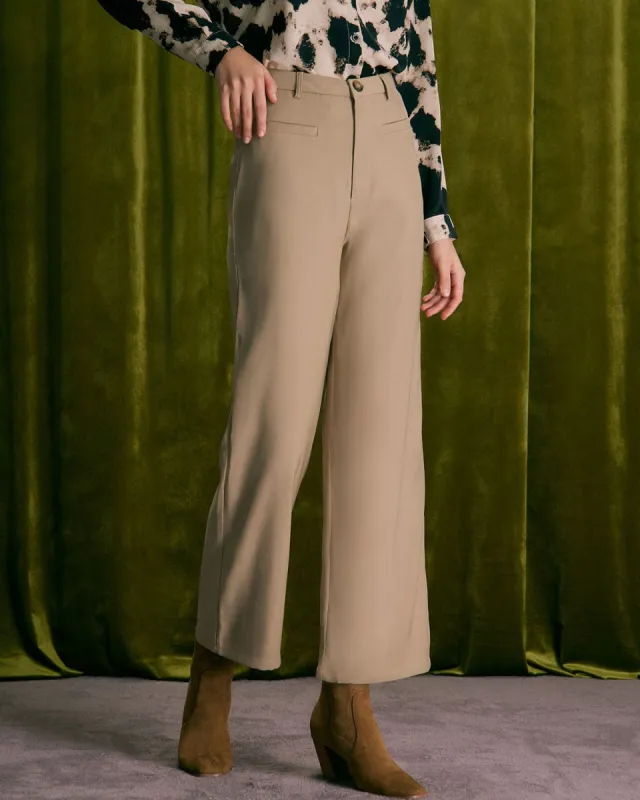 The Khaki High Waisted Straight Pants sold by rihoas