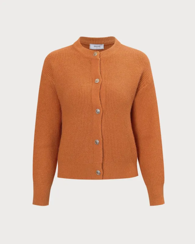 The Orange Button Drop Shoulder Cardigan sold by rihoas