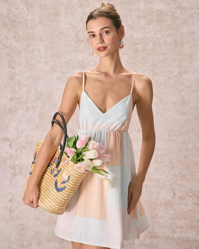 The Multi V Neck Striped Print Mini Dress sold by rihoas